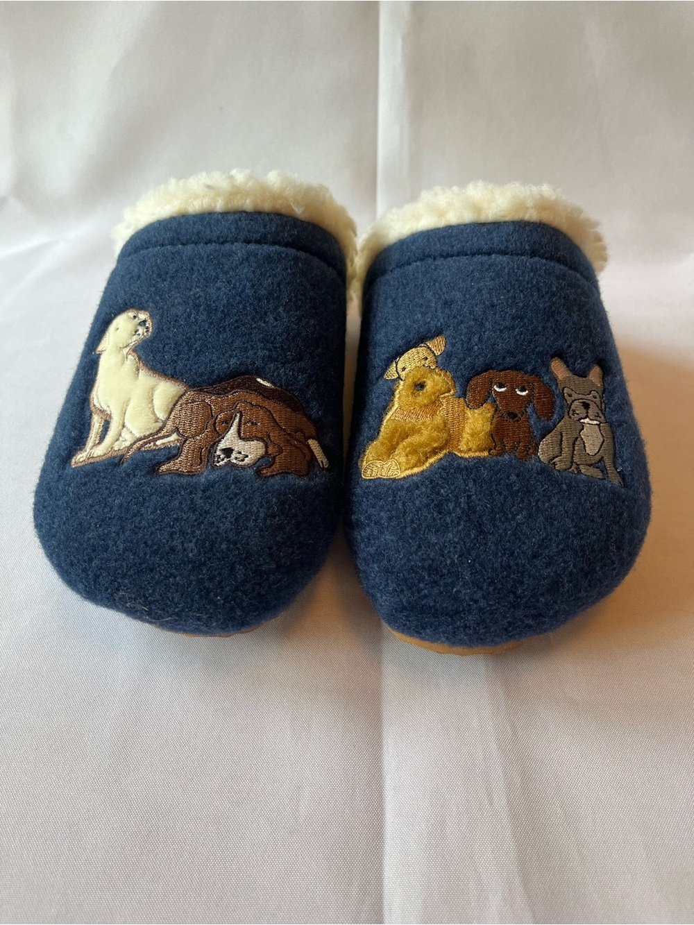 Lands' End "Cozy Dogs" Embroidered Felt Scuff Slippers Size 7